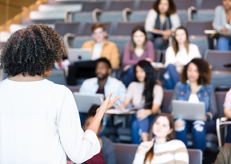 A professor lecturing a college class